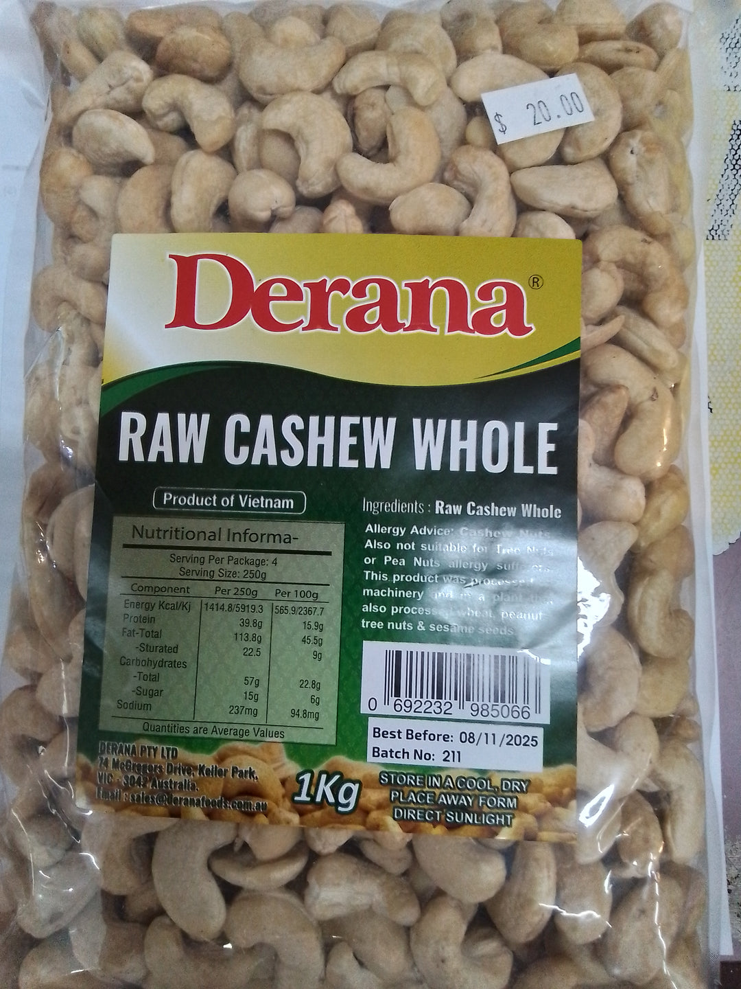 Raw cashew whole