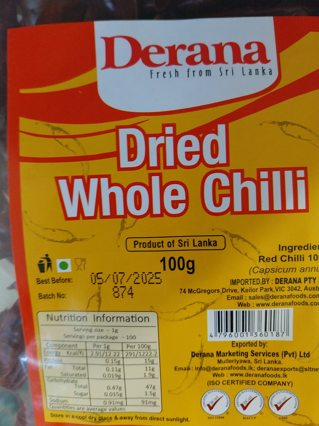 Dried whole chilli